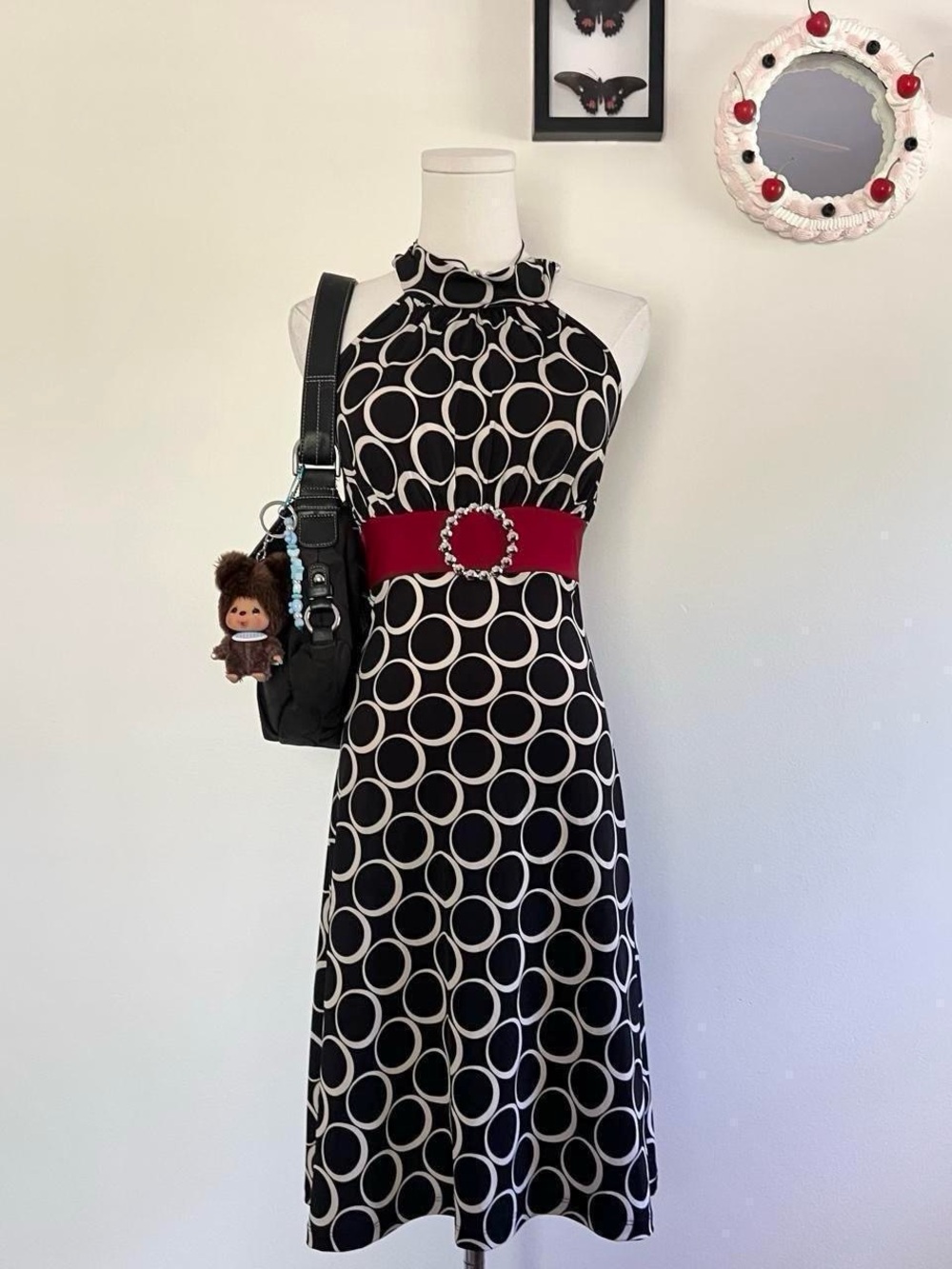 vintage y2k easel Black & White Circle Print dress